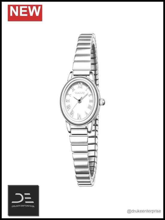 Small Gold Women\'s Watch with Stainless Steel Expansion Band, Oval Case Roman